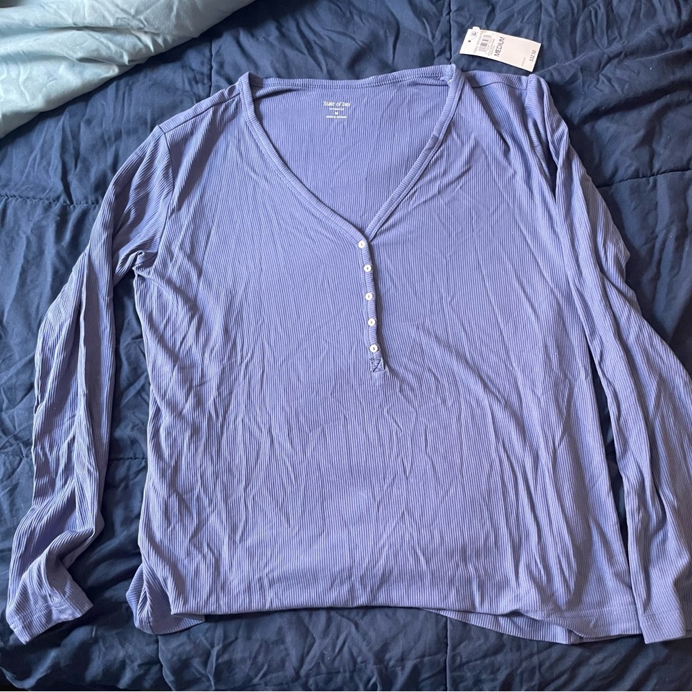 Long Sleeve Henley Top - Blue